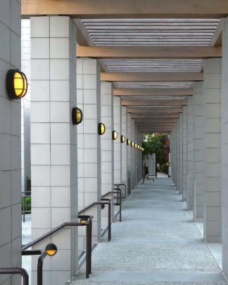 photo: covered walkway at civic space in southern California